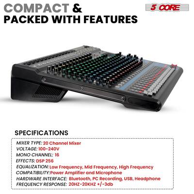 5 CORE Audio Mixer 20 Channel DJ Soundboard USB Interface 5 CORE Audio Mixer 20 Channel DJ Soundboard USB Interface