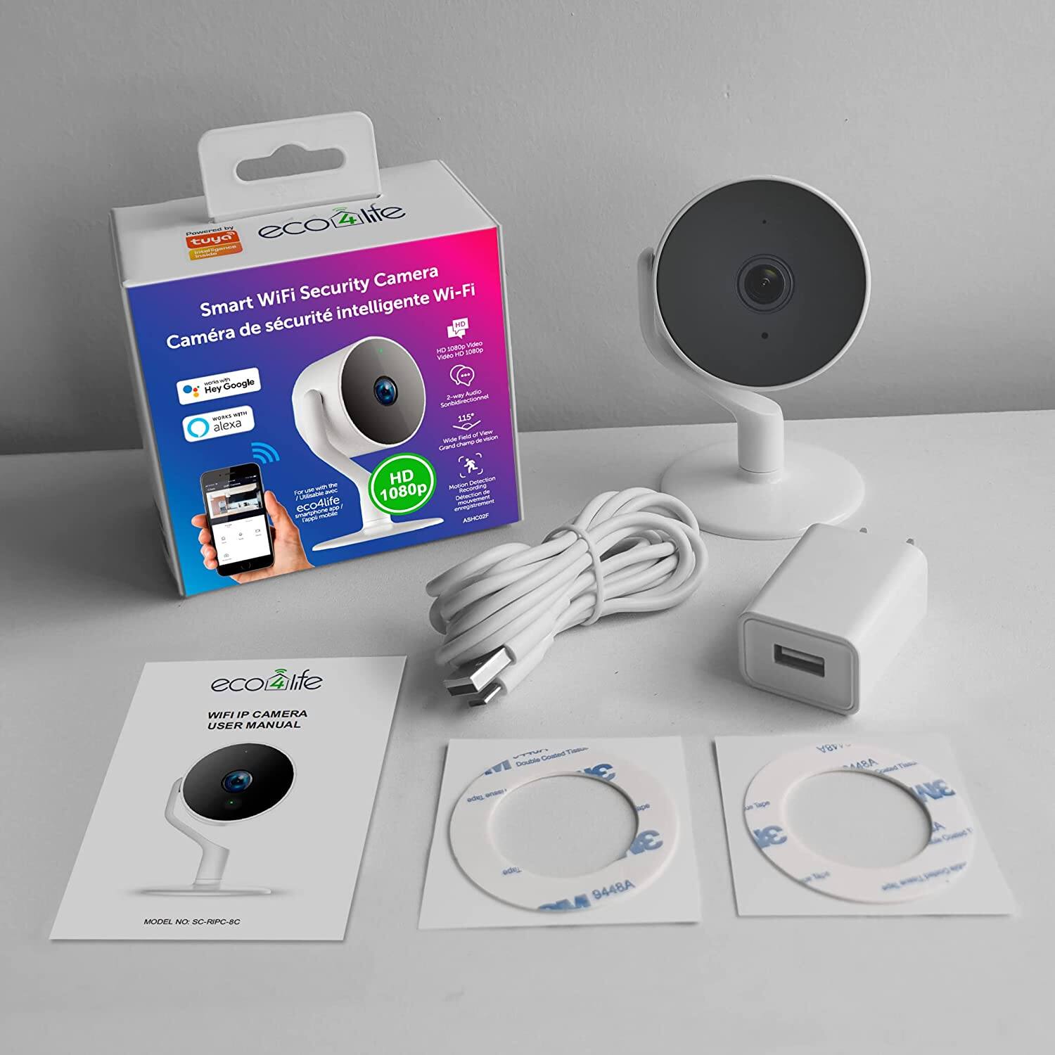 Sure, here is the corrected and grouped text from the image:

---

**eco life**

**Smart WiFi Security Camera**

**Camera de sécurité intelligente Wi-Fi**

- Hey Google
- Alexa

**HD 1080p**

**WIFI IP CAMERA USER MANUAL**

**MODEL NO: SC-RIPC-3C**

---

**eco life**

**Smart WiFi Security Camera**

**Camera de sécurité intelligente Wi-Fi**

- Hey Google
- Alexa

**HD 1080p**

**WIFI IP CAMERA USER MANUAL**

**MODEL NO: SC-RIPC-3C**

---

**eco life**

**Smart WiFi Security Camera**

**Camera de sécurité intelligente Wi-Fi**

- Hey Google
- Alexa

**HD 1080p**

**WIFI IP CAMERA USER MANUAL**

**MODEL NO: SC-RIPC-3C**

---

**eco life**

**Smart WiFi Security Camera**

**Camera de sécurité intelligente Wi-Fi**

- Hey Google
- Alexa

**HD 1080p**

**WIFI IP CAMERA USER MANUAL**

**MODEL NO: SC-RIPC-3C**

---

**eco life**

**Smart WiFi Security Camera**

**Camera de sécurité intelligente Wi-Fi**

- Hey Google
- Alexa

**HD 1080p**

**WIFI IP CAMERA USER MANUAL**

**MODEL NO: SC-RIPC-3C**

---

**eco life**

**Smart WiFi Security Camera**

**Camera de sécurité intelligente Wi-Fi**

- Hey Google
- Alexa

**HD 1080p**

**WIFI IP CAMERA USER MANUAL**

**MODEL NO: SC-RIPC-3C**

---

**eco life**

**Smart WiFi Security Camera**

**Camera de sécurité intelligente Wi-Fi**

- Hey Google
- Alexa

**HD 1080p**

**WIFI IP CAMERA USER MANUAL**

**MODEL NO: SC-RIPC-3C**

---

**eco life**

**Smart WiFi Security Camera**

**Camera de sécurité intelligente Wi-Fi**

- Hey Google
- Alexa

**HD 1080p**

**WIFI IP CAMERA USER MANUAL**

**MODEL NO: SC-RIPC-3C**

---

**eco life**

**Smart WiFi Security Camera**

**Camera de sécurité intelligente Wi-Fi**

- Hey Google
- Alexa

**HD 1080p**

**WIFI IP CAMERA USER MANUAL**

**MODEL NO: SC-RIPC-3C**

---

**eco life