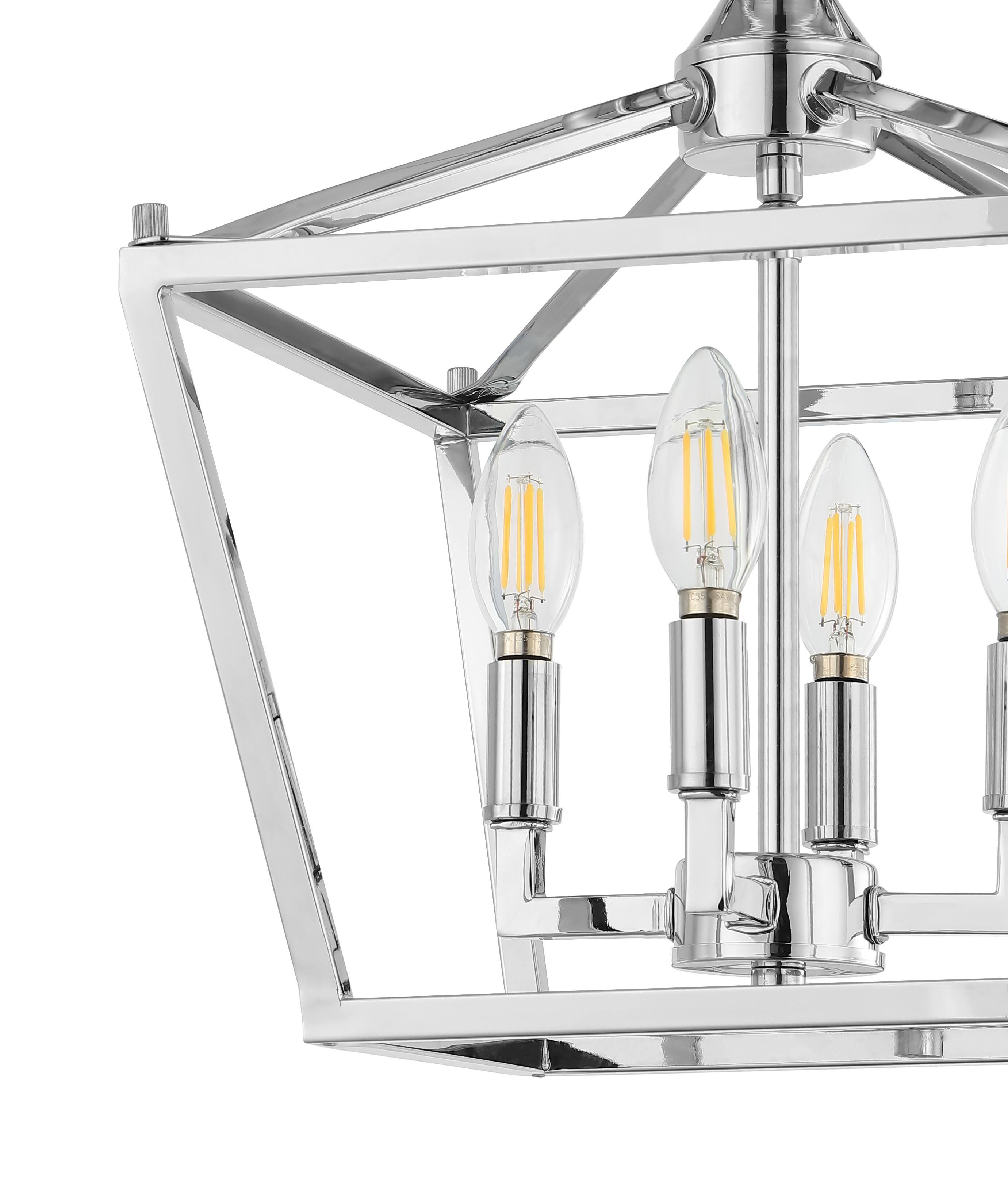 Alt View 3. Jonathan Y - Plains 12" 4-Light Modern Farmhouse Metal Open-Frame Pagoda LED Semi Flush Mount Mini Lantern, Chrome - Chrome.