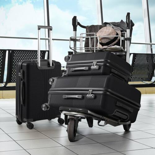 Alt View 7. Winado - 3-in-1 20" 24" 28" Trolley Carry On Luggage Set Spinner Wheels Lightweigh Hardside PP Suitcase Sets with Built-in Lock - Black.
