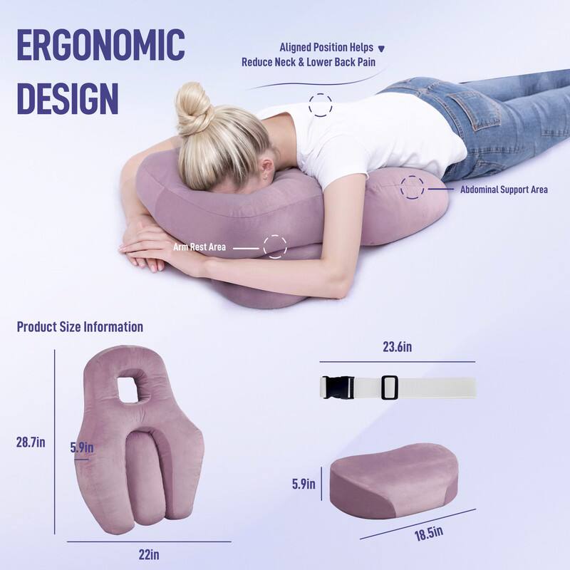 ERGONOMIC Aligned Position Helps Reduce Neck & Lower Back Pain DESIGN Abdominal Support Area Arm Rest Area Product Size Information 23.6in 28.7in 5.9in 5.9in 22in 18.5in