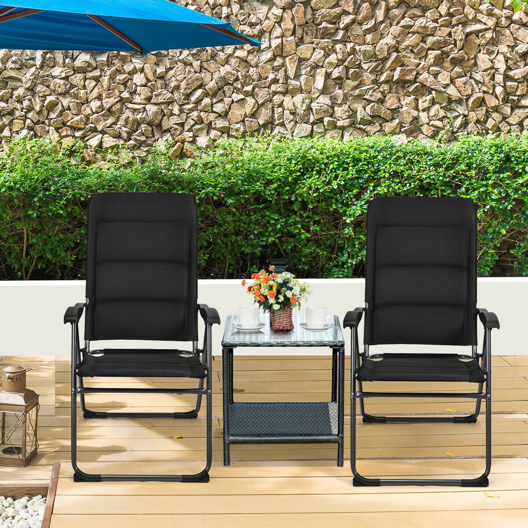 Alt View 3. Costway - Costway 2PCS Patio Folding Chairs Back Adjustable Reclining Padded Garden Furniture - Black.