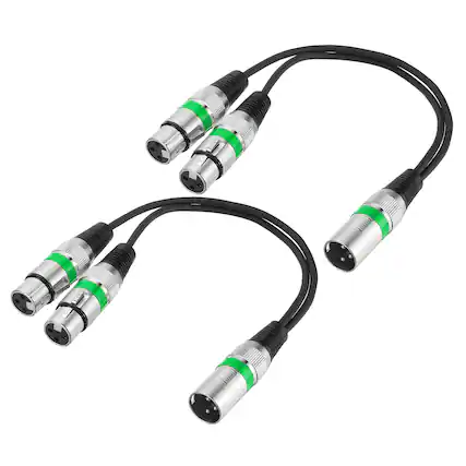 Front. Unique Bargains - 2pcs 3-Pin XLR Splitter Cable, 1 Male to 2 Female Y Cable for Balanced Audio, Mixers, Microphones - Green Circle.