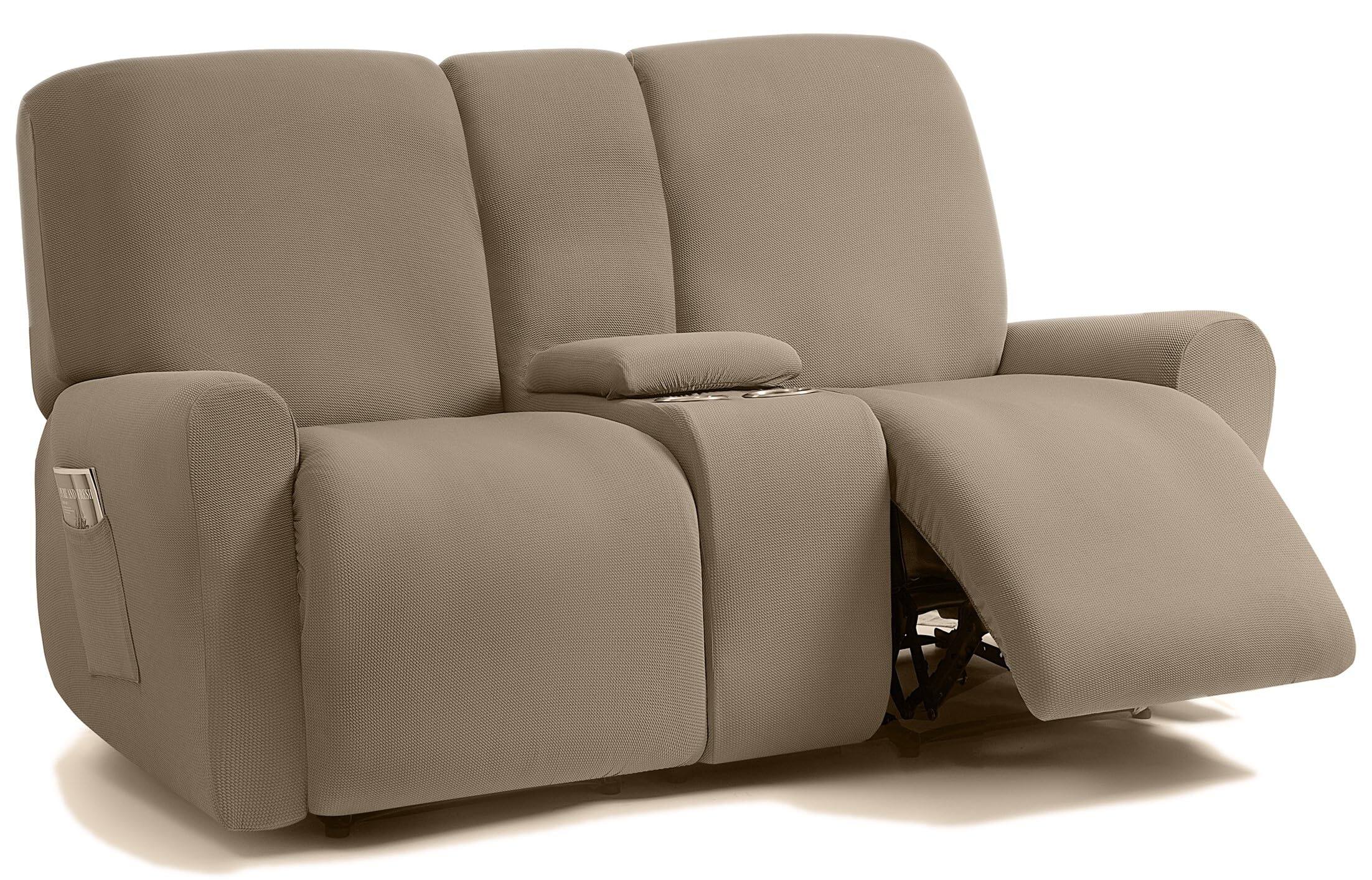Taupe Loveseat With Console Recliner Cover