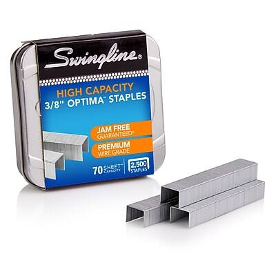 Swingline. HIGH CAPACITY STAPLES 3/8" OPTIMA  
JAM FREE GUARANTEED* PREMIUM GRADE WIRE SHEET  
70 SHEETS 2,500 CAPACITY STAPLES