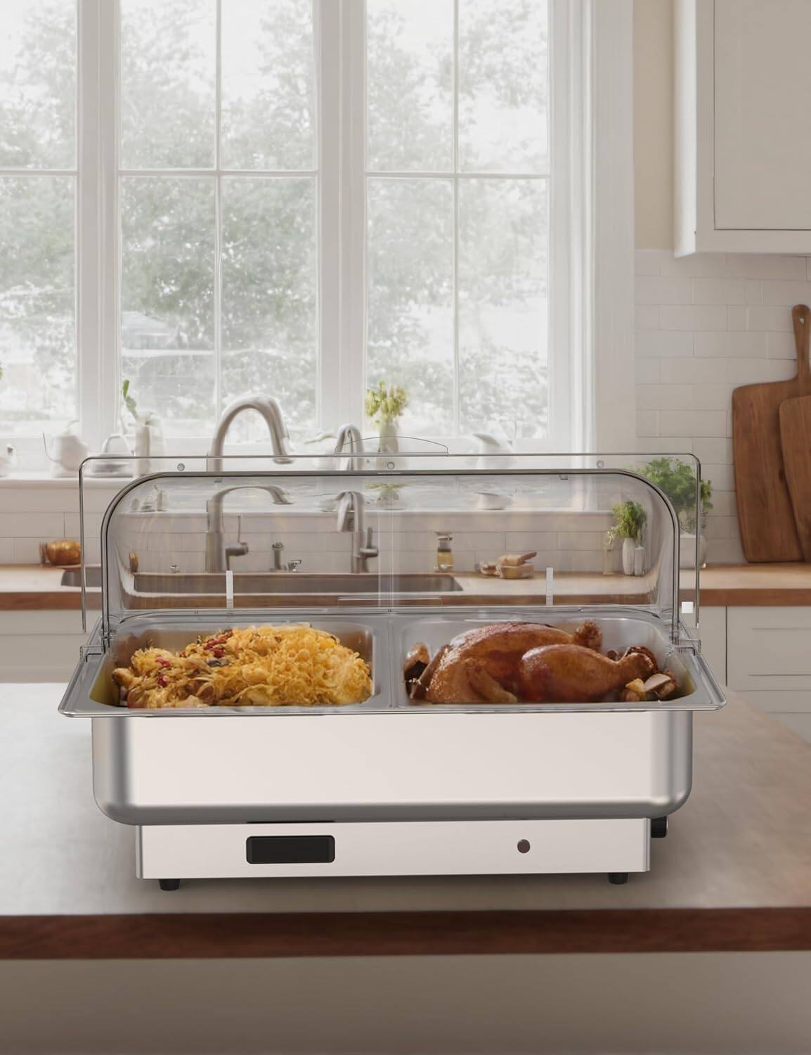 Alt View 3. GARVEE - Electric Chafing Dish Buffet Set with Temperature Control, 9QT Roll Top Stainless Steel Food Servers and Warmers - Silver.