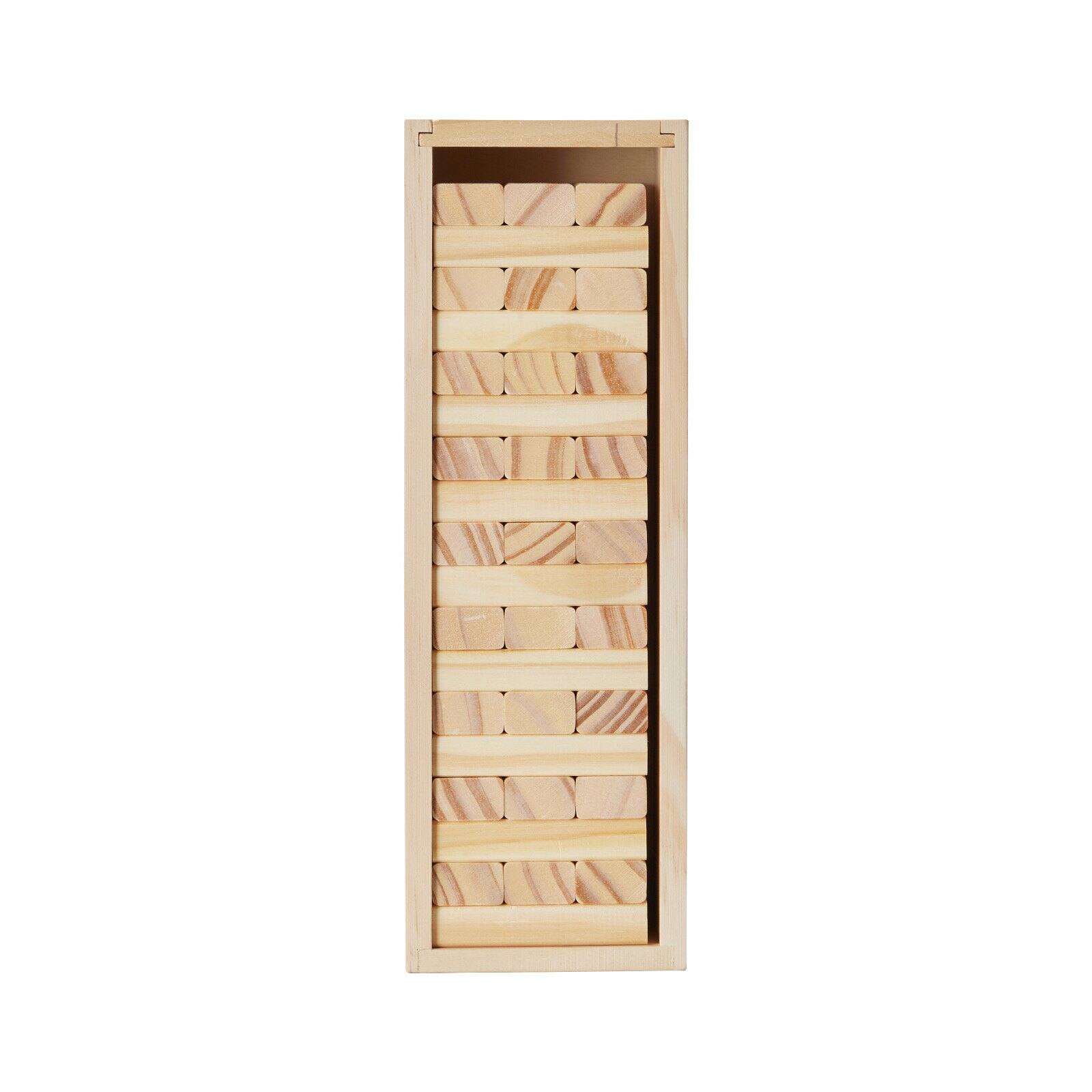 Front. HONGGE - Wooden Tumbling Tower Game with Domino Blocks and Storage Crate - Natural.
