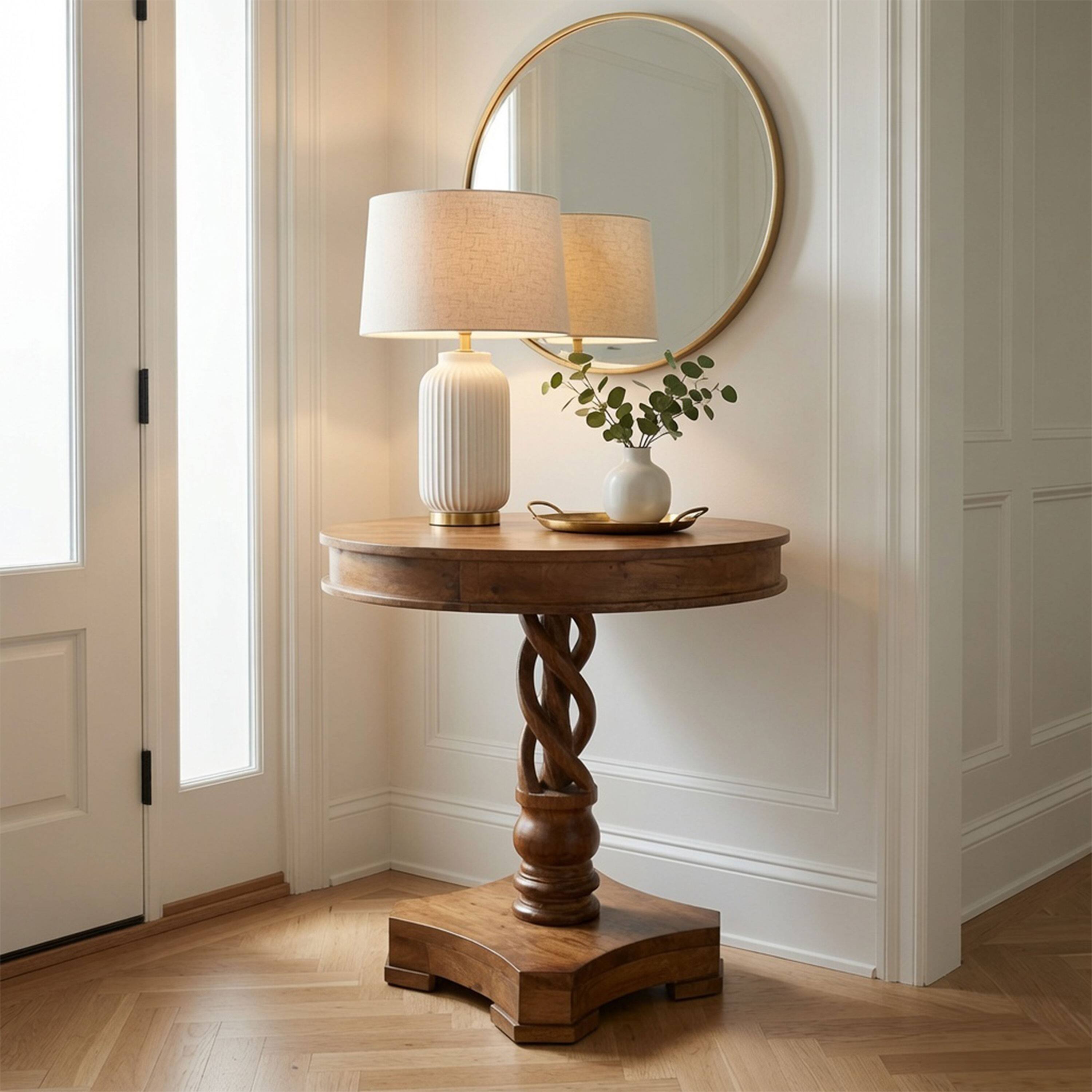 Alt View 7. Manhattan Lane - 30 Inch Handcrafted Round Mango Wood Dinette, Artisanal Twisted Pedestal Base - Brown.