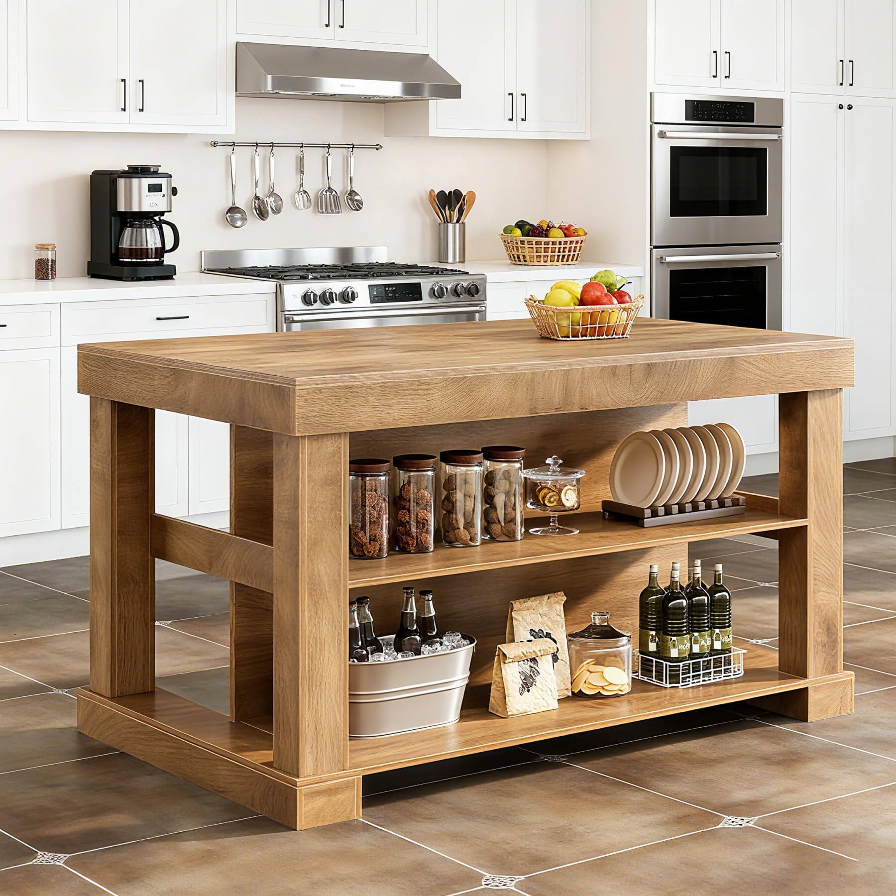 Left. Tribesigns - 55-Inch Kitchen Island with Seating and Storage, Rustic Brown - Rustic Brown.