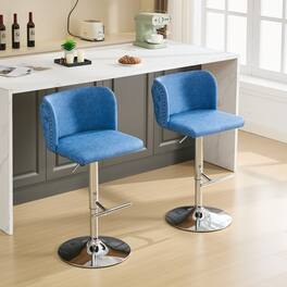 Trinkets Crazed - Swivel Barstools Set of 2, Adjusatble Seat Height with Silver Legs, Classic PU Upholstered Bar Stools - Blue