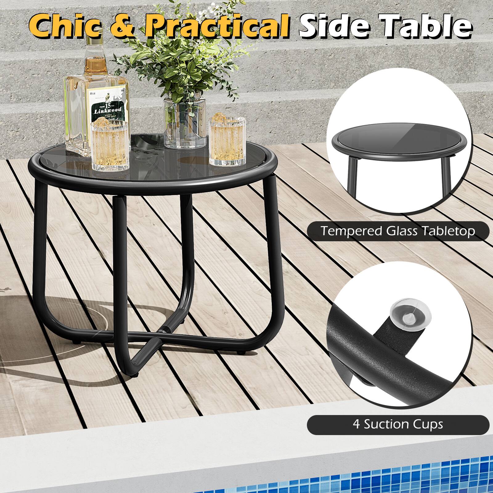 Chic & Practical Side Table

- 15" Linkweed Tempered Glass Tabletop
- 4 Suction Cups