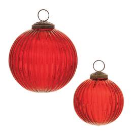 BreeBe - Ribbed Glass Ball Ornament (Set of 12) - Red