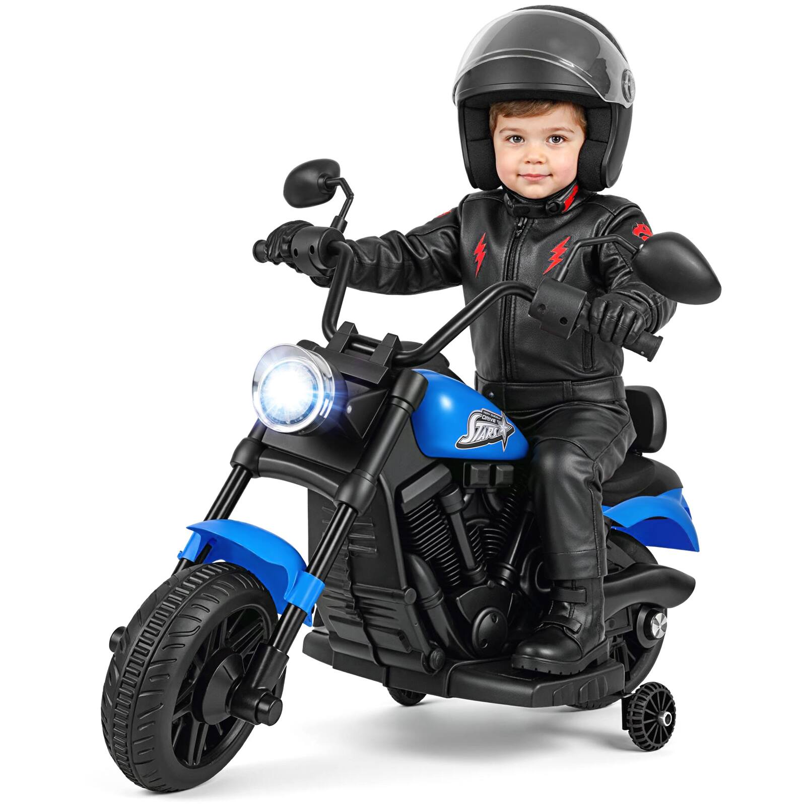 Alt View 9. Gymax - Gymax Kids Motorcycle w/Headlight Music Training Wheels Foot Pedal for Boys Girls Navy - Blue.