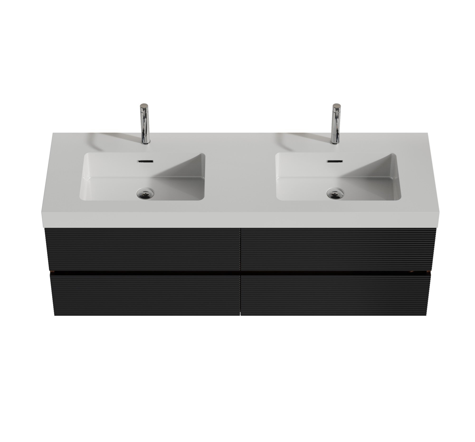 Alt View 5. Boyel Living - 60 in. Walnut Bathroom Vanity with Glossy White Solid Surface Sink, Wall Mounted Floating, Pre-Assembled - Black+Brown.