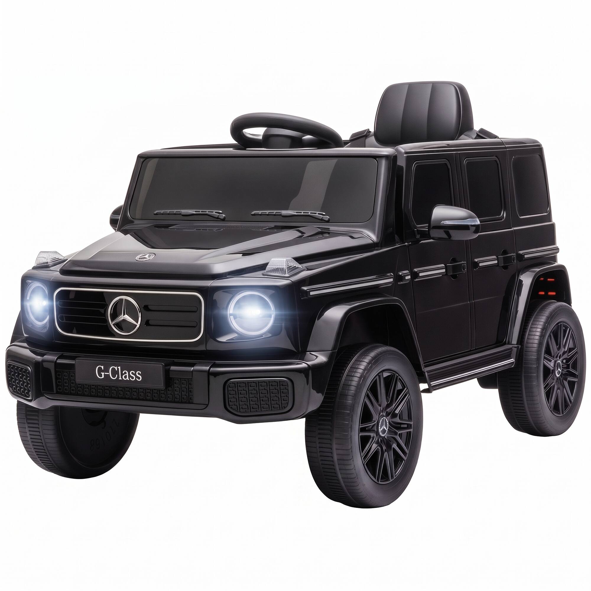 Qaba - Mercedes-Benz G580 12V Kids Ride On Car with Remote, Soft Start, Headlights, Seat Belt, Music, USB - Black