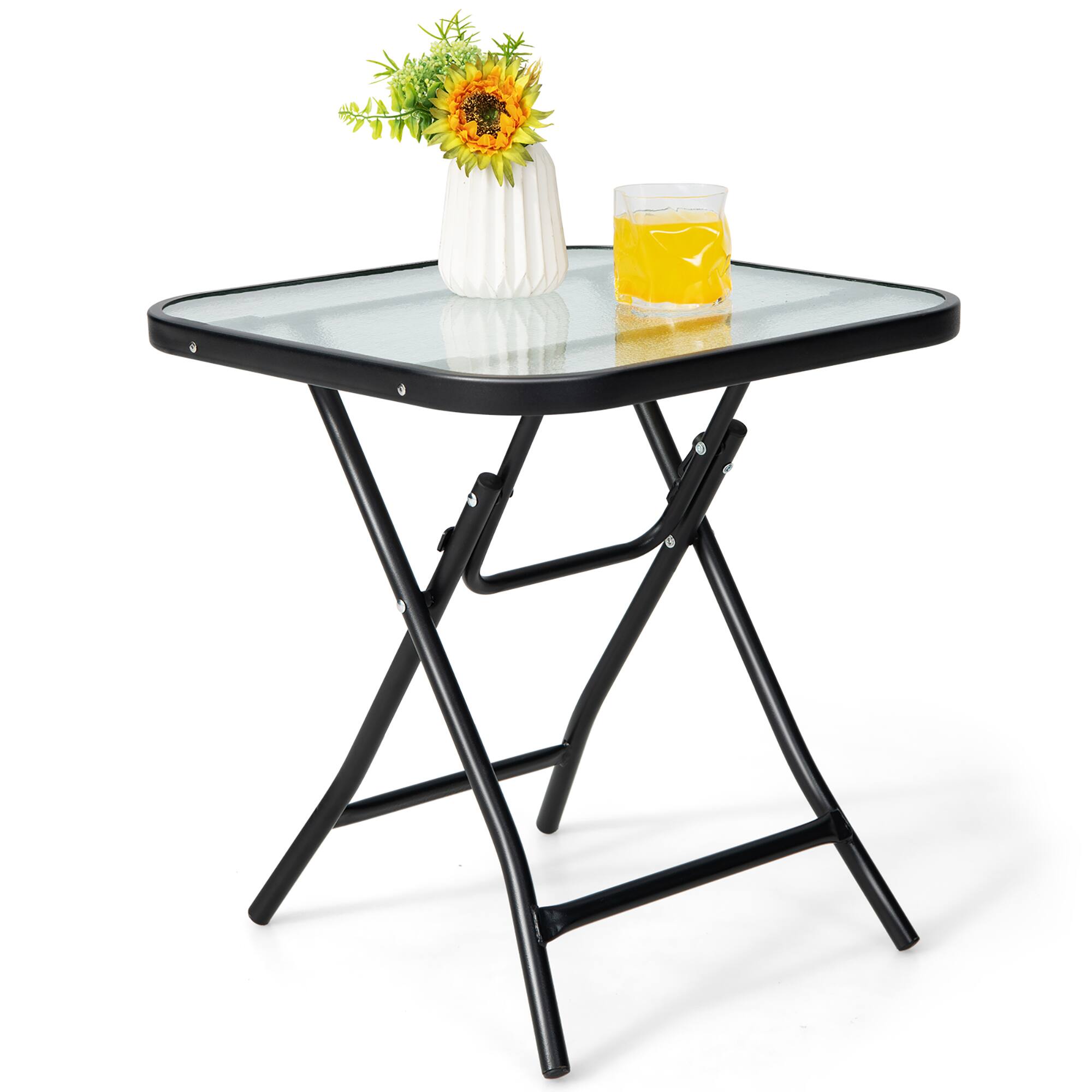 Alt View 9. Costway - Costway Patio Folding Square Glass Side Table Bistro Coffee Table Plant Stand - Black.