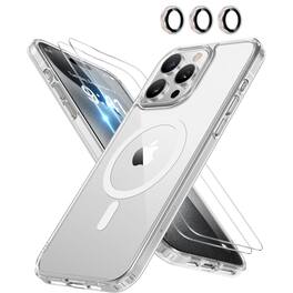Entronix - iPhone 15 Pro Max Bundle - Clear Magnetic Case, 2 Screen Protectors & Camera Lens Protector - Silver