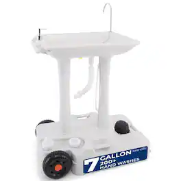SereneLife - Portable Camping Sink with 30L (7+ Gallon) Built-In Water Tank, Large Wheels, Hands-Free Foot Pump - White
