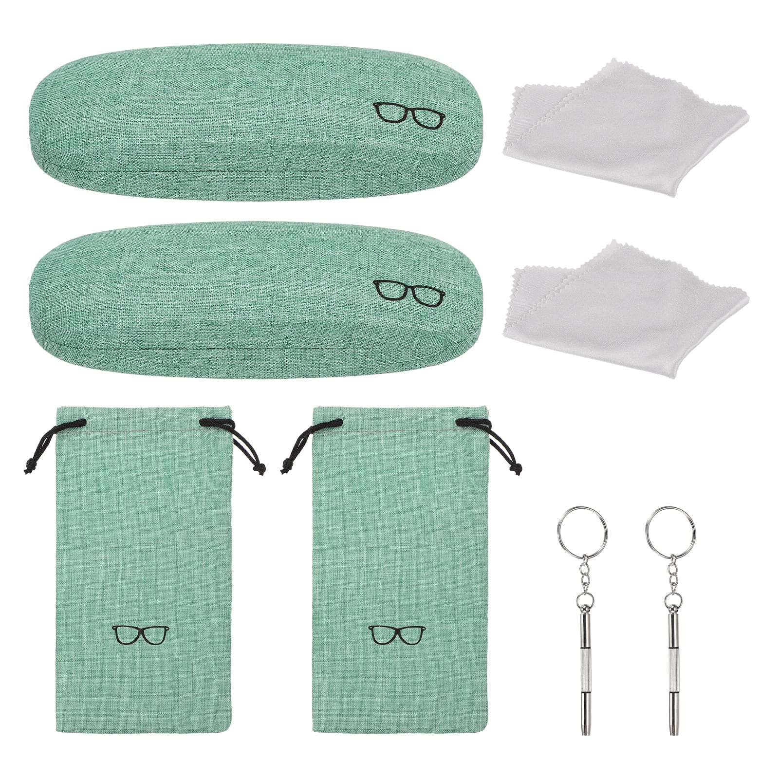 Unique Bargains - 1 Set Hard Shell Glasses Case Kit, Linen Fabric Sunglass Organizer w/ Storage Bag & Soft Cloth for Women/Men - Green