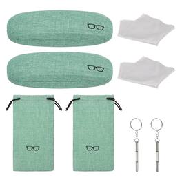 Unique Bargains - 1 Set Hard Shell Glasses Case Kit, Linen Fabric Sunglass Organizer w/ Storage Bag & Soft Cloth for Women/Men - Green