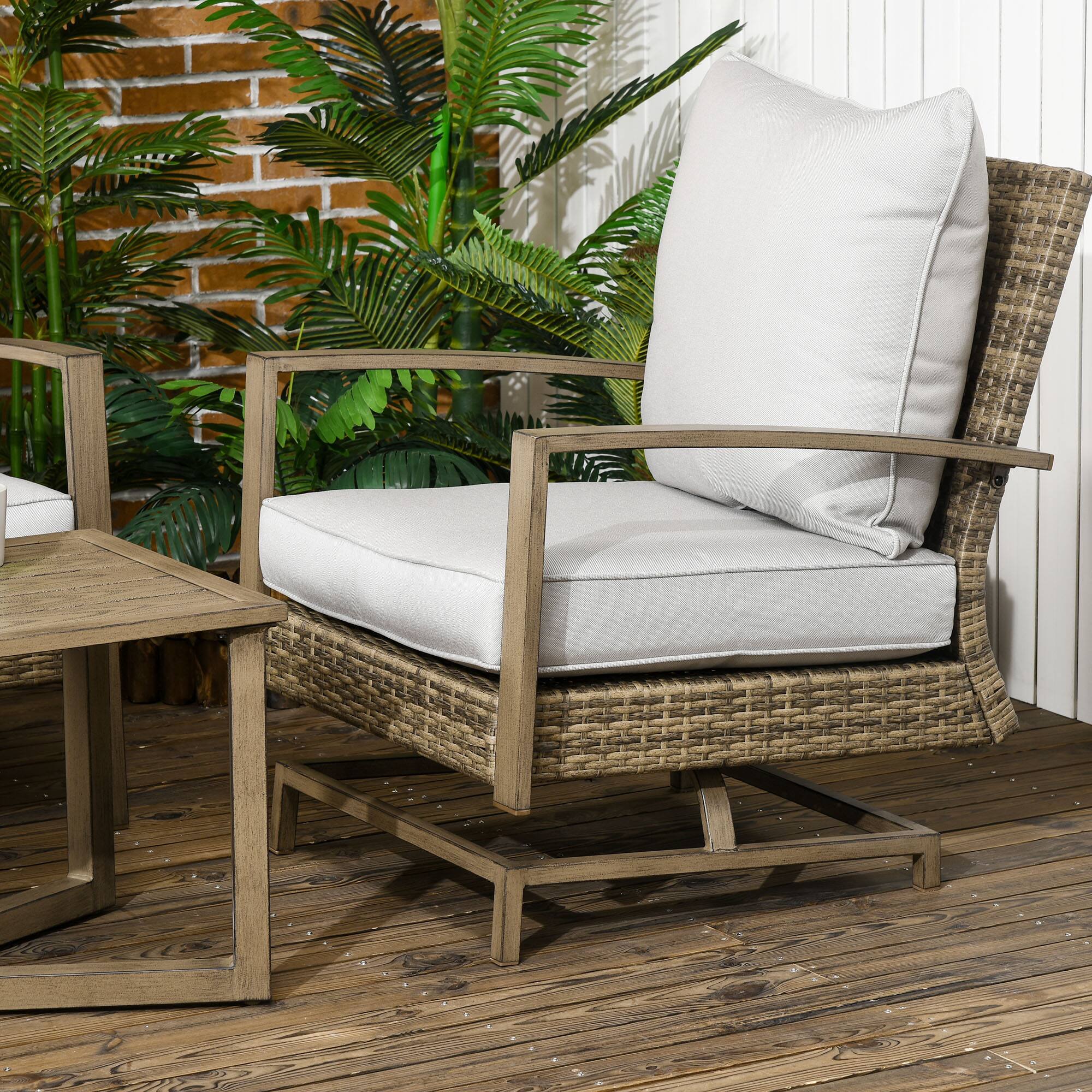 Alt View 8. Outsunny - 4 Piece Wicker Patio Furniture Set with 2 Rocking Chairs, Loveseat Sofa, Outdoor PE Rattan Conversation Set - Light Gray.