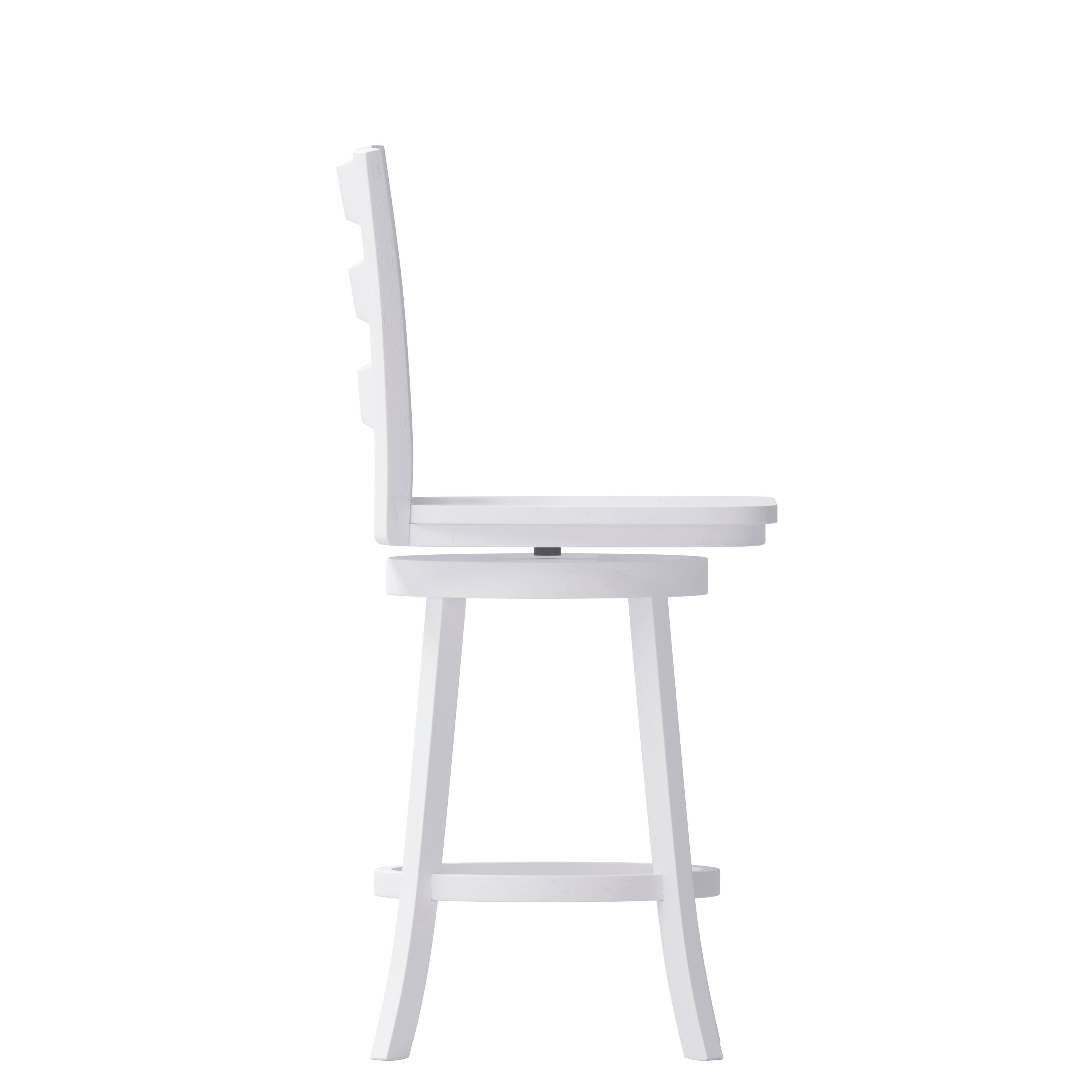 Left. Flash Furniture - Liesel Commercial Grade Wooden Classic Ladderback Swivel Counter Height Barstool with Solid Wood Seat, Antique White Was - White.
