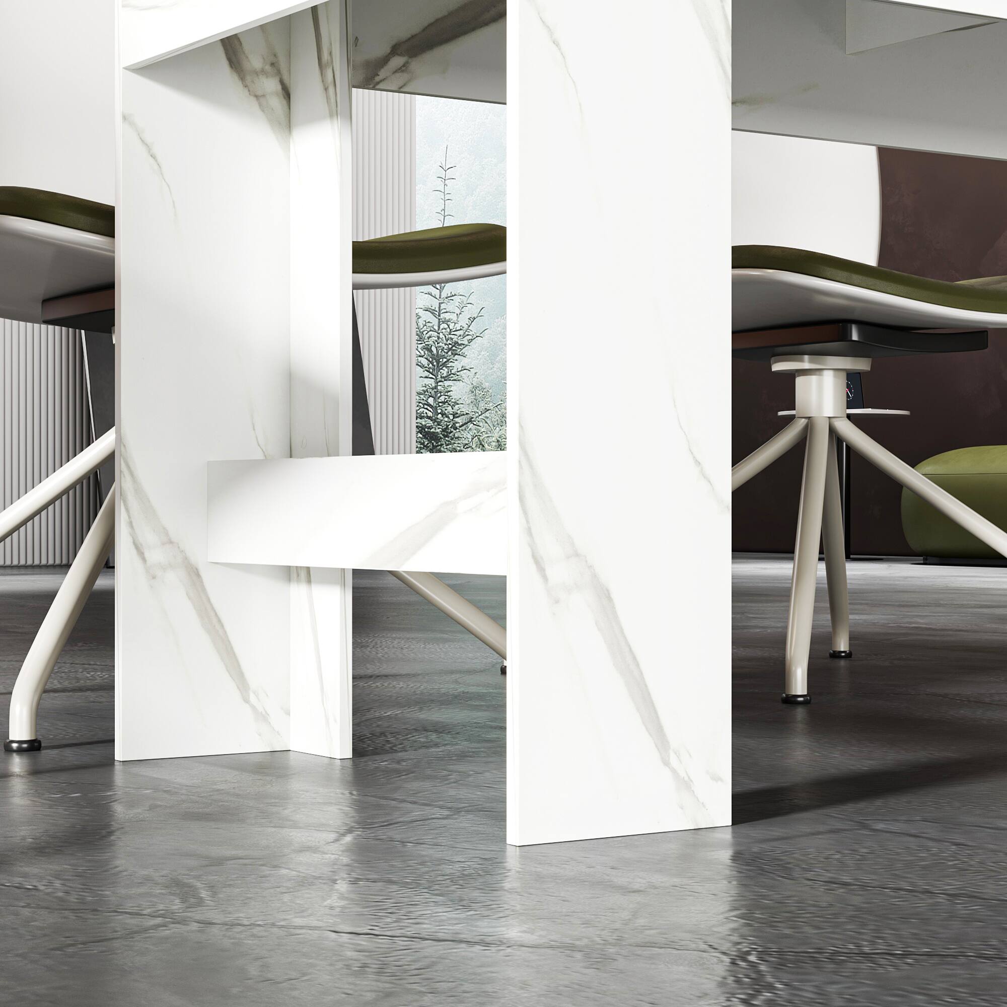 Alt View 2. FUFU&GAGA - Extendable Multifunctional Table with Press-to-Expand Design, Convertible Dining and Work Desk with Faux Stone Top - Marble White.