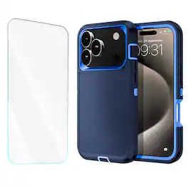 Entronix - Heavy Duty Bundle for iPhone 17 Pro - Case and Screen Protector - Navy Blue