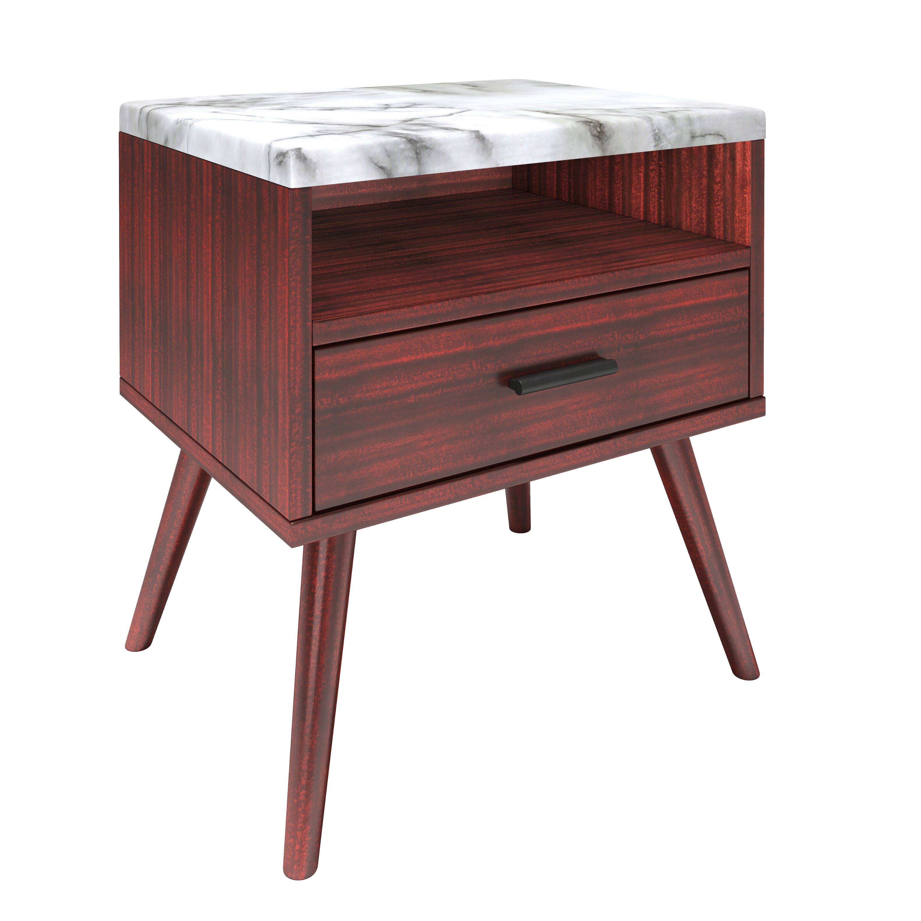 Alt View 2. Boyd Sleep - Boyd Sleep 21.6" Faux Marble Top Marcello Mid Century Nightstand - Cherry.