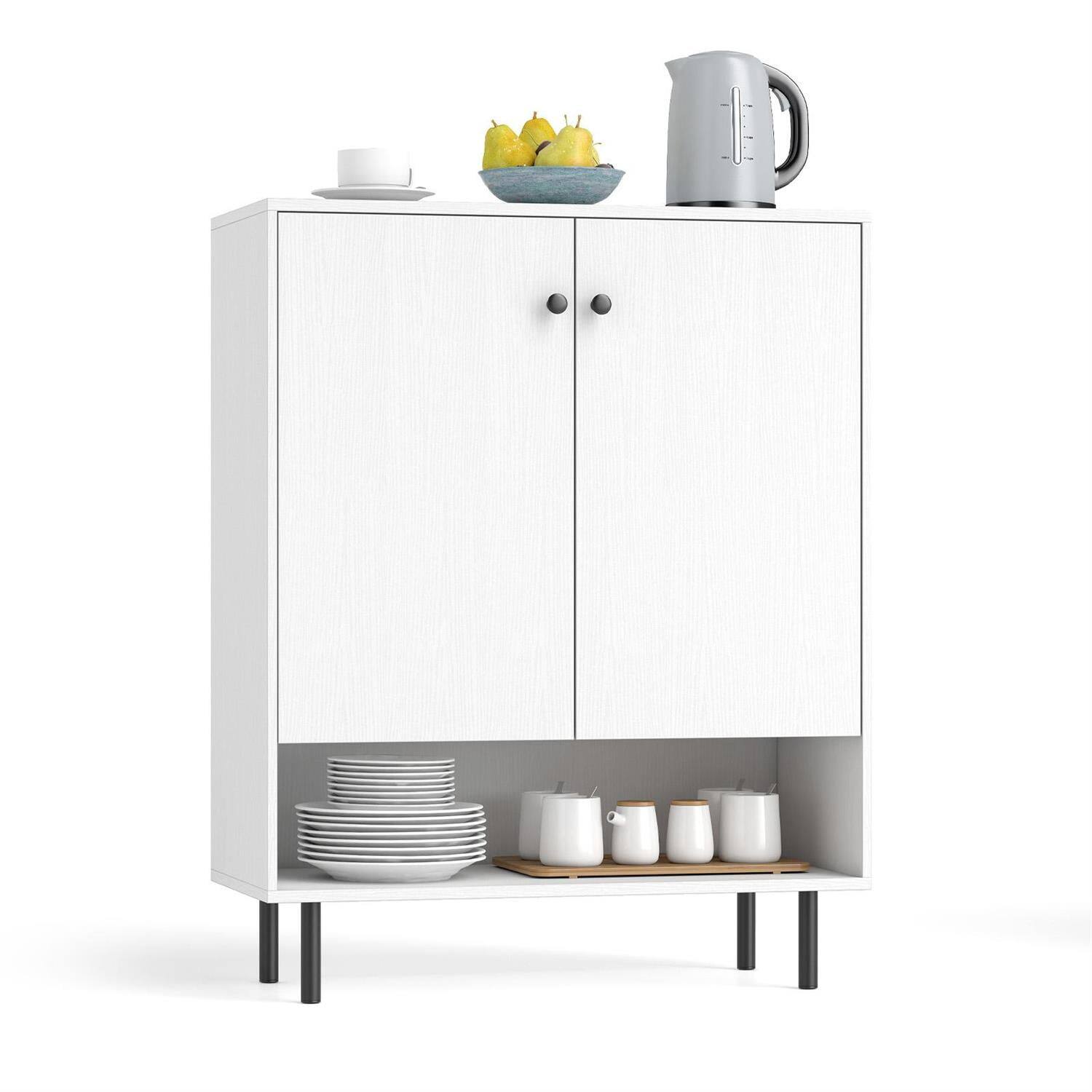 Left. Pefilos - 2-Door Sideboard Cabinet,Adjustable Removable Shelf,Metal Legs Anti-Tip,White - White.