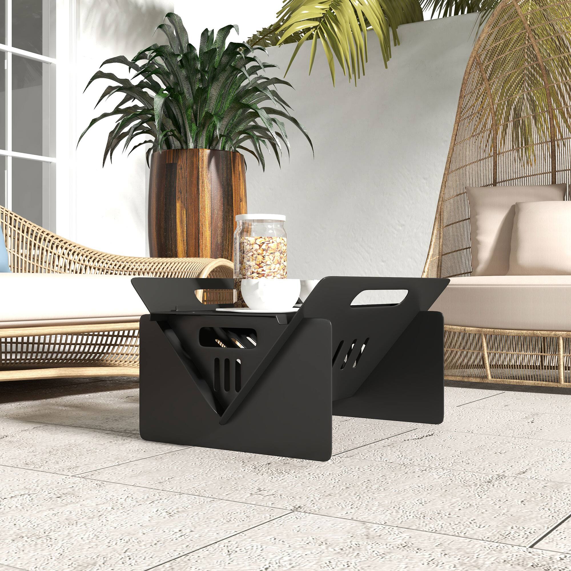 Alt View 7. Outsunny - 3-In-1 Small Portable Fire Pit, Stove, Coffee Table, Wood Burning Firepit with Carrying Bag and Quick Assembly - Black.