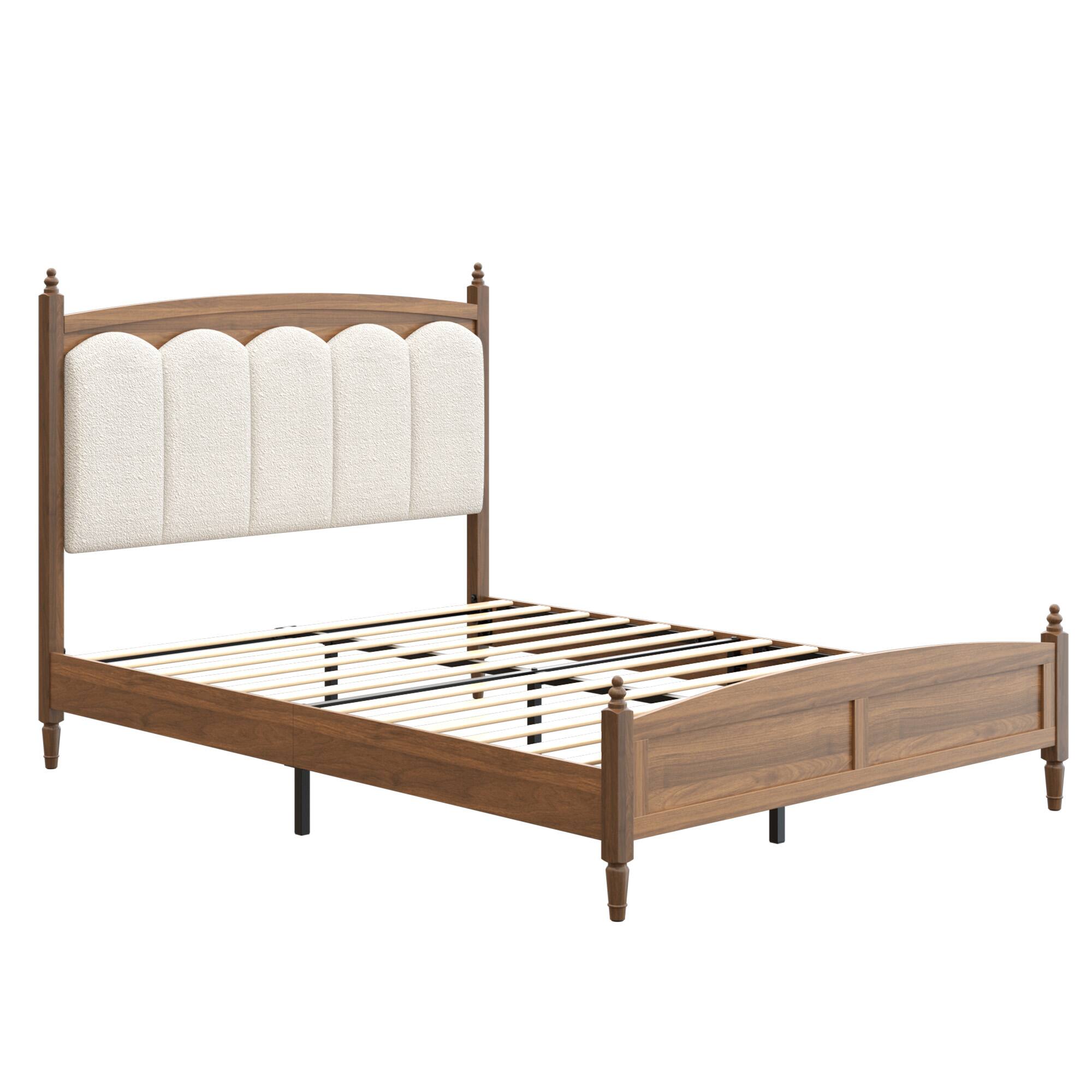 Alt View 3. LUCKY ONE - Queen Size Platform Bed Frame with Upholstered Headboard - Brown.
