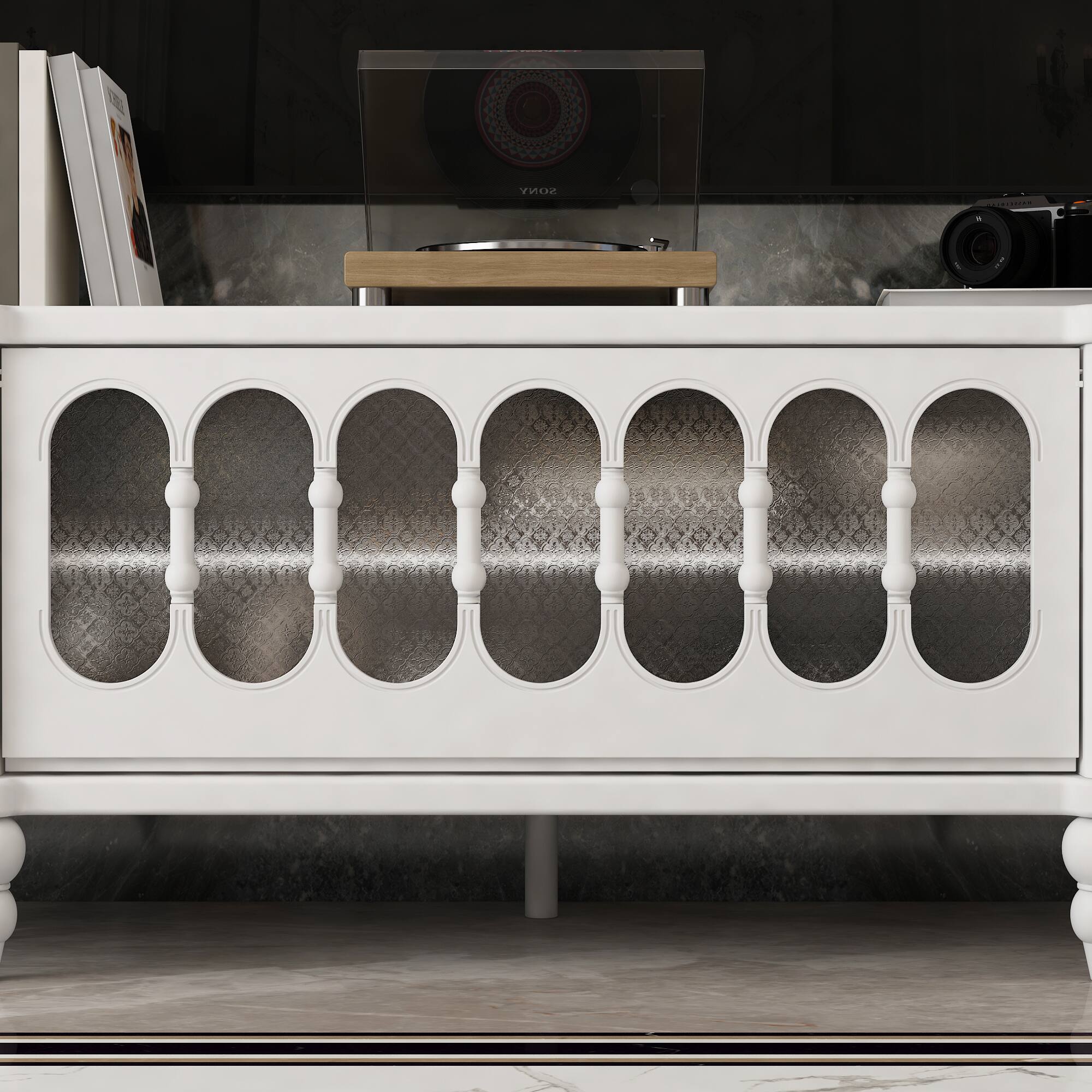 Alt View 6. Famapy - Famapy European - Style TV Stand: Ornate Design & Timeless Elegance - White.