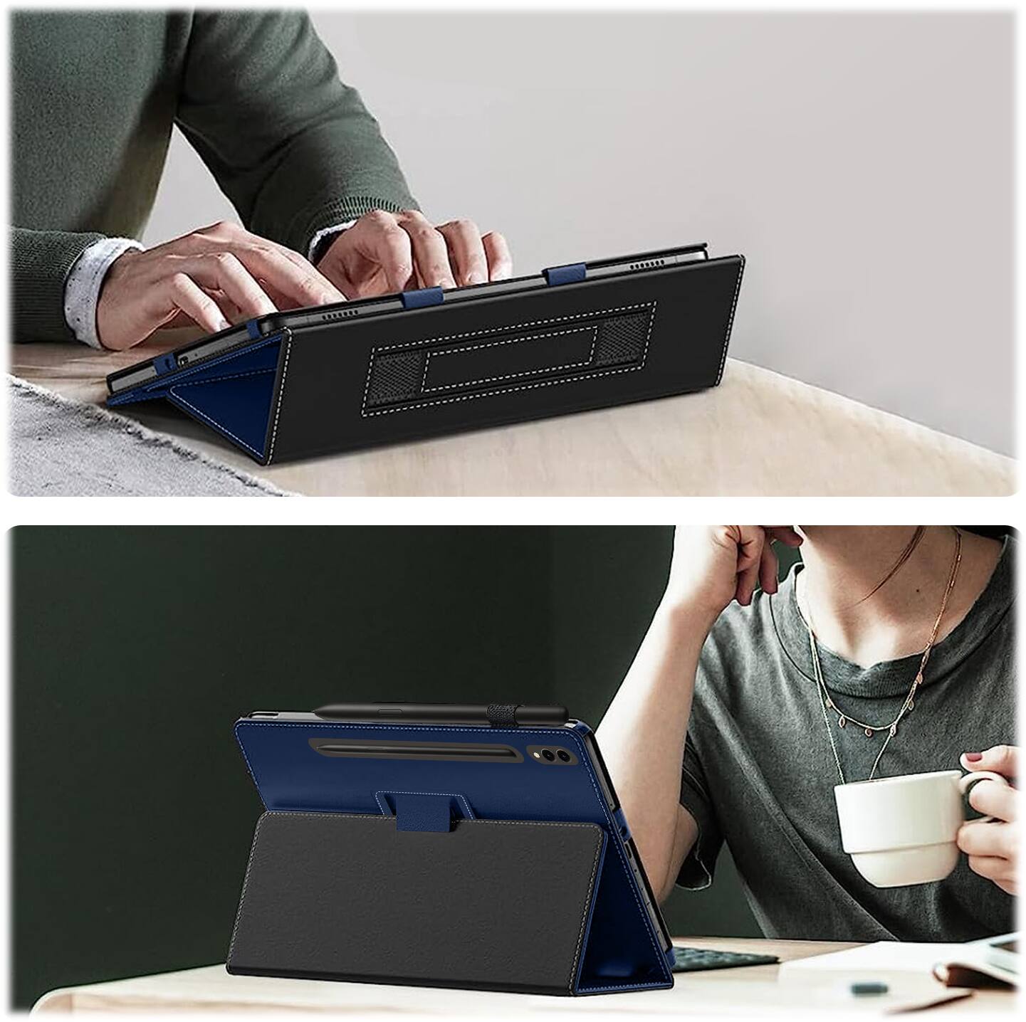 Alt View 13. SaharaCase - Folio Case for Samsung Galaxy Tab S10 Ultra, Tab S9 Ultra, and Tab S8 Ultra - Dark Blue.