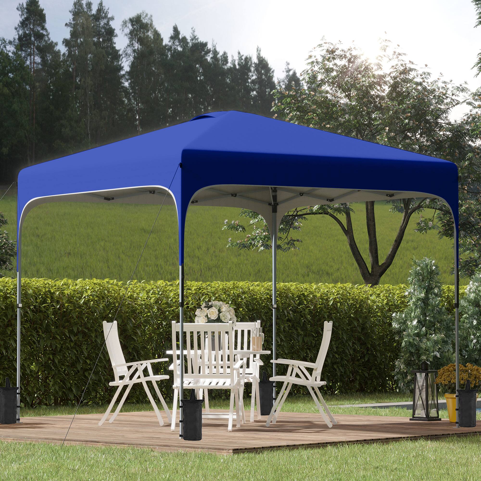 Alt View 1. Outsunny - 8' x 8' Pop Up Canopy Tent with Wheeled Carry Bag and 4 Sand Bags, Instant Sun Shelter, Tents for Parties - Blue.