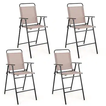 Front. Gymax - Gymax Outdoor Folding Bar Chair Set of 4 Patio Dining Chairs w/ Breathable Fabric - Beige.