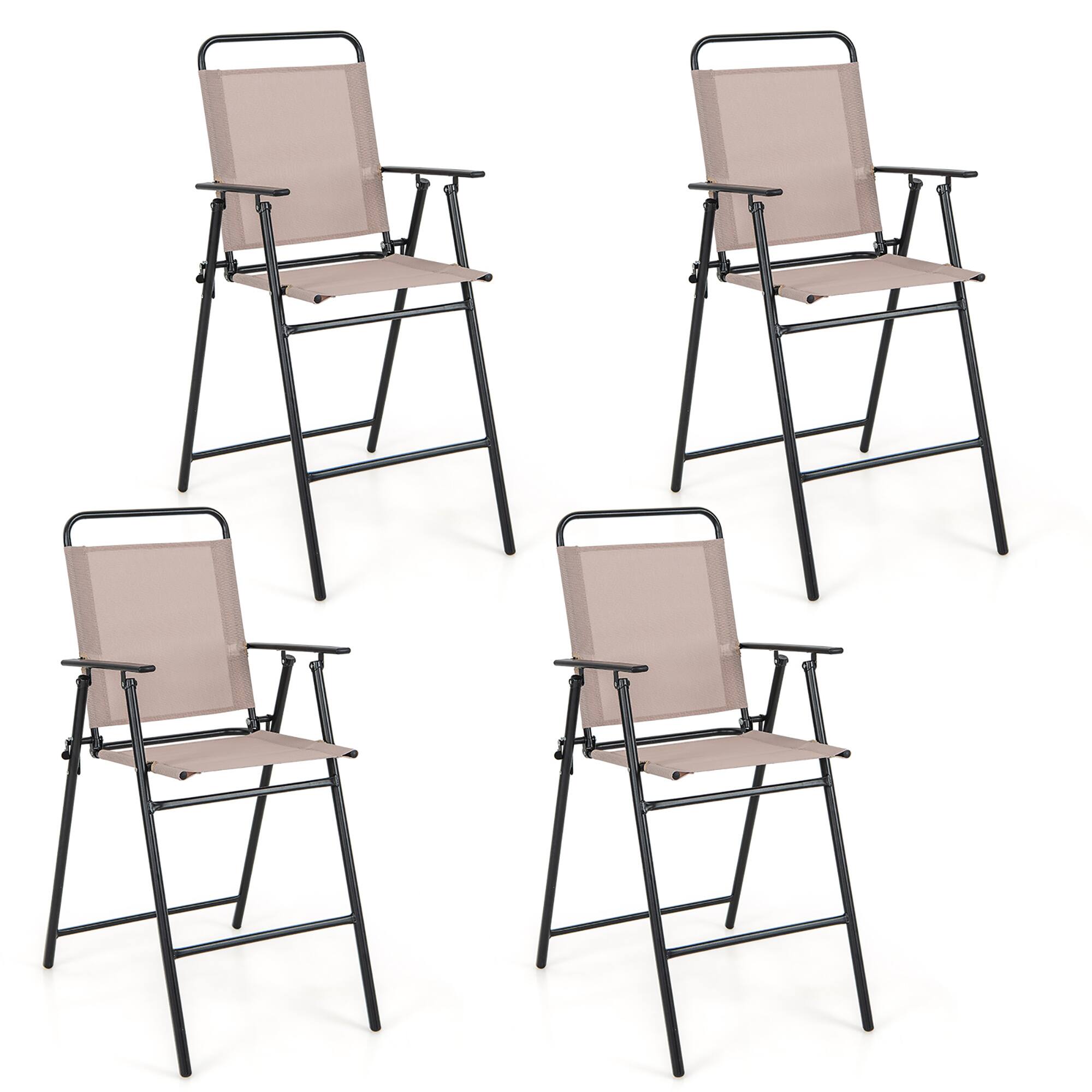 Gymax - Outdoor Folding Bar Chair Set of 4 Patio Dining Chairs w/ Breathable Fabric - Beige