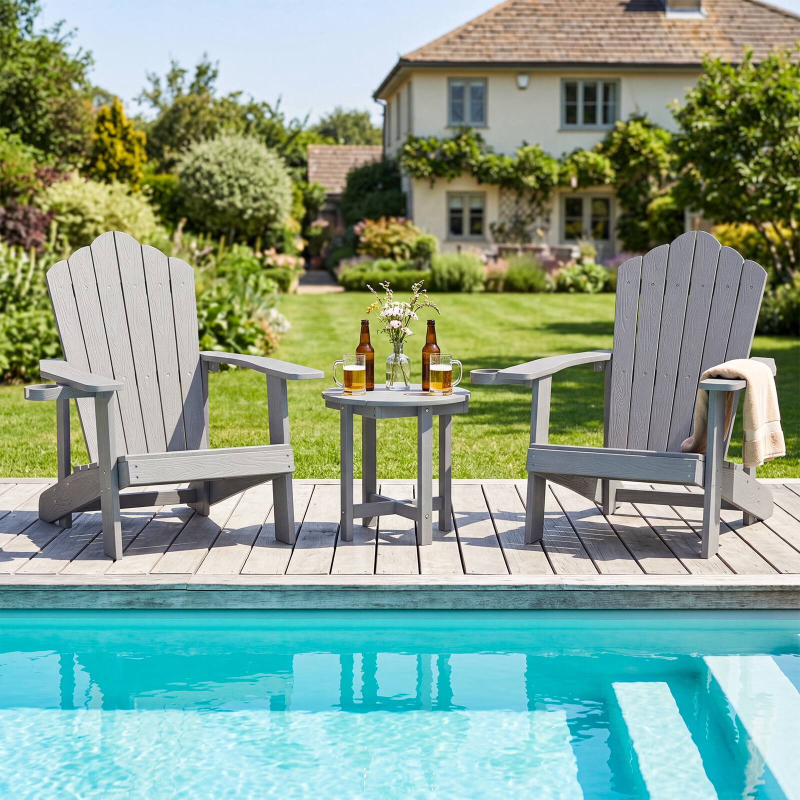 Alt View 4. Costway - Costway 2PCS Outdoor Side Table with Weather-Resistant, Waterproof Top for Patio Deck Pool - Gray.