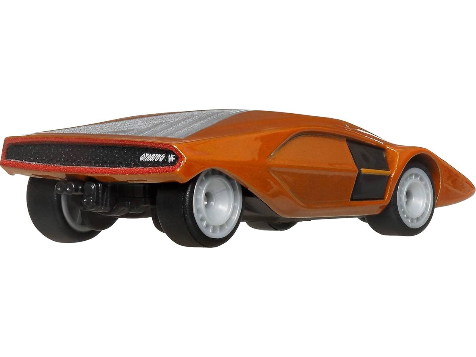Left. Hot Wheels - Lancia Stratos Zero Concept Car Orange Metallic "Hammer Drop" Series Diecast Model Car by Hot Wheels - Orange Metallic.
