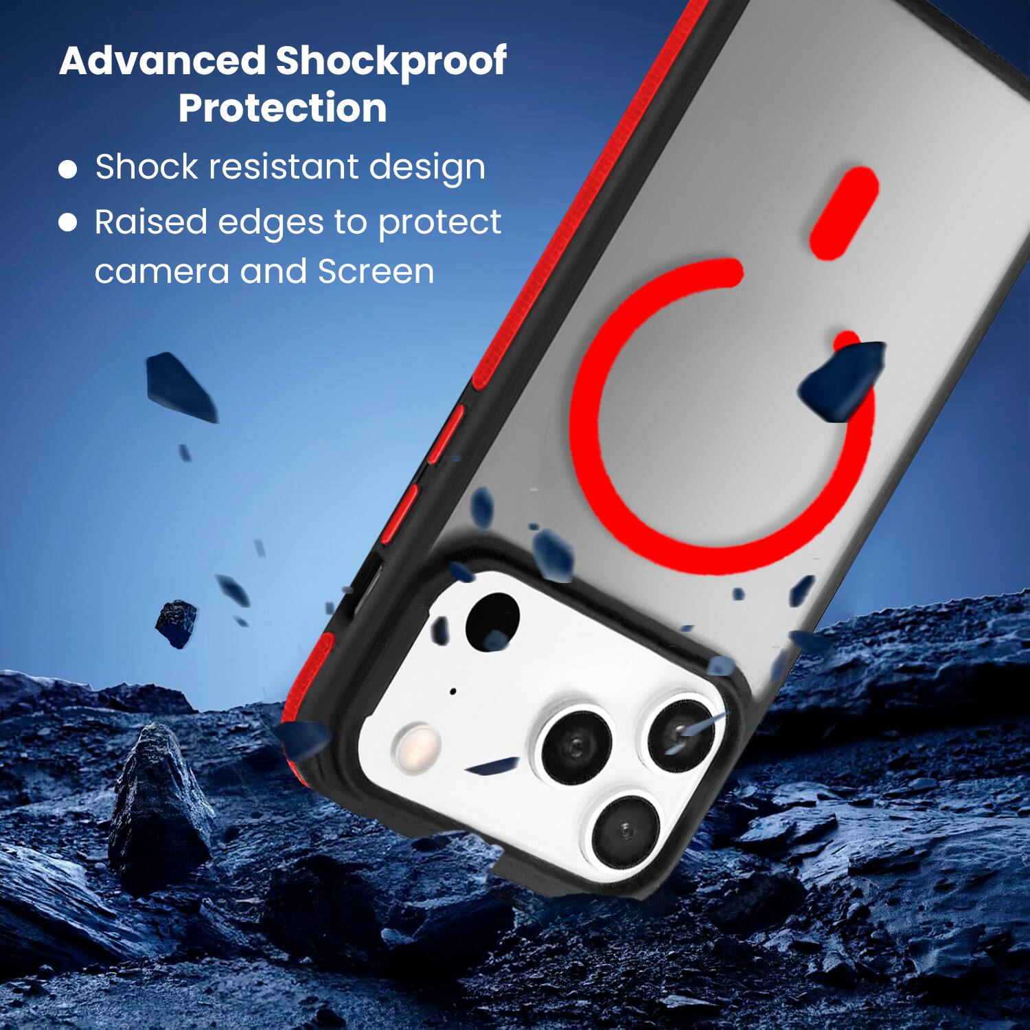 Advanced Shockproof Protection

- Shock resistant design
- Raised edges to protect camera and screen