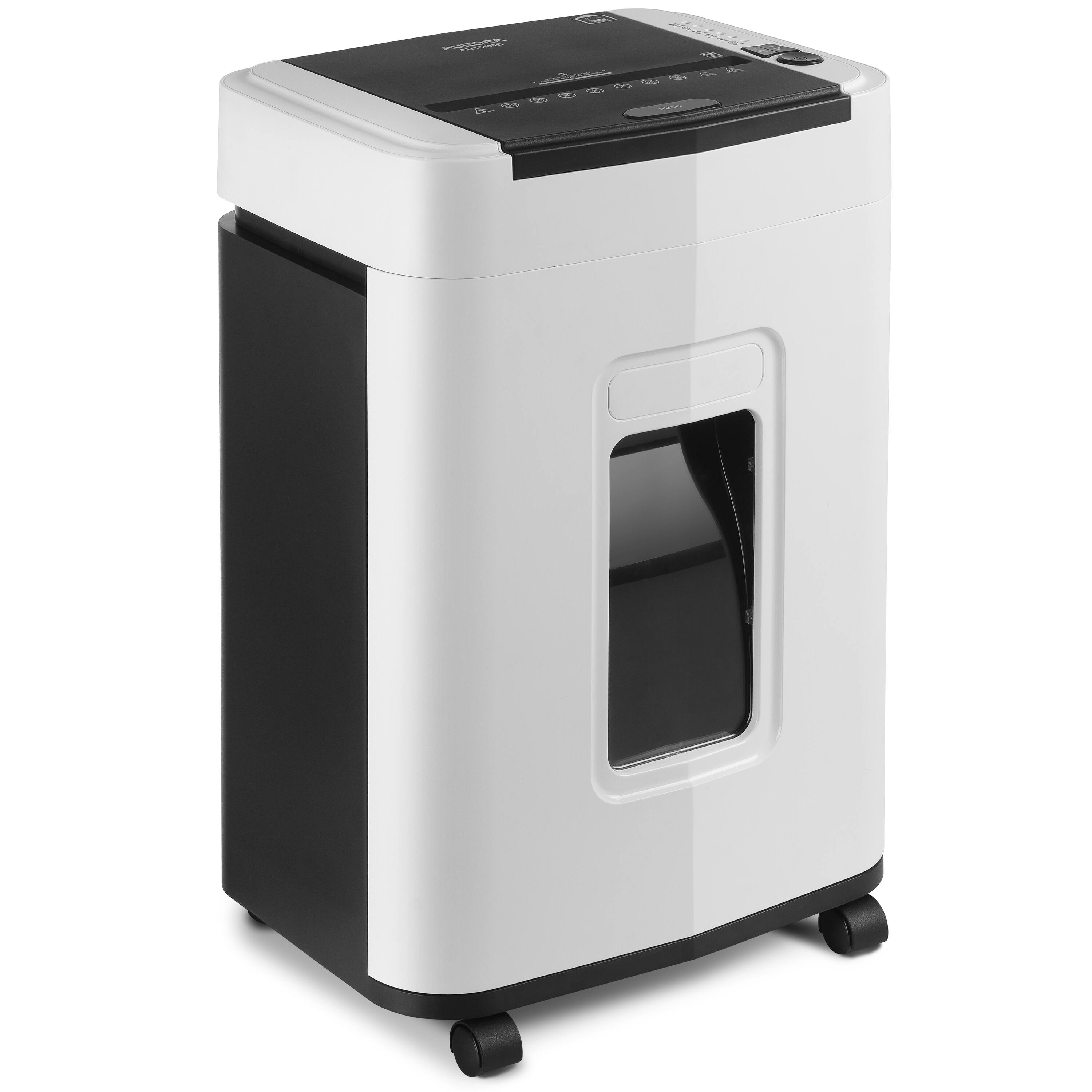 Left. Aurora - Aurora High Security 150-Sheet Auto Feed Micro-Cut Paper & Credit Card Shredder / 6.3 Gallon Basket / 60 Minutes Runtime - White/Black.