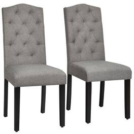 Gymax - Set of 2 Tufted Dining Chair Upholstered w/ Nailhead Trim & Rubber Wooden Legs - Gray