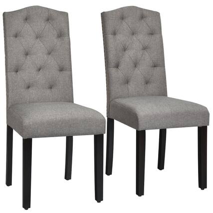 Front. Gymax - Gymax Set of 2 Tufted Dining Chair Upholstered w/ Nailhead Trim & Rubber Wooden Legs - Grey.