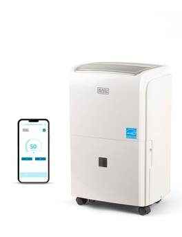 Black+Decker - 50 Pint Portable Dehumidifier with Built-in Pump and Drain Hose, Dehumidifier up to 4500 Sq. Ft. with Wifi - White