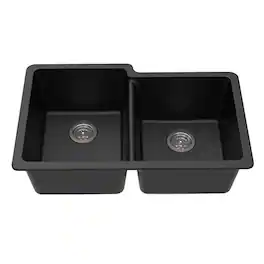 Winpro - Undermount Granite Composite 33 in. L 40/60 Offset Double Bowl Kitchen Sink - Black