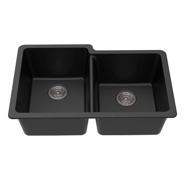 Front. Winpro - Winpro Undermount Granite Composite 33 in. L 40/60 Offset Double Bowl Kitchen Sink in Black - Black.