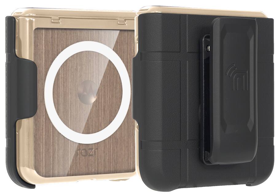 Alt View 2. Nakedcellphone - Combo for Motorola RAZR ULTRA 2025/2026 - Case with Screen/Hinge Protector and Belt Clip Holster - Gold.