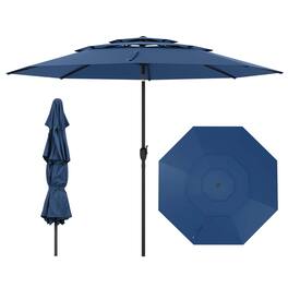 Costway - 10 ft 3-tier Vented Patio Umbrella Large Market Table Umbrella Outdoor Sun Shade - Navy