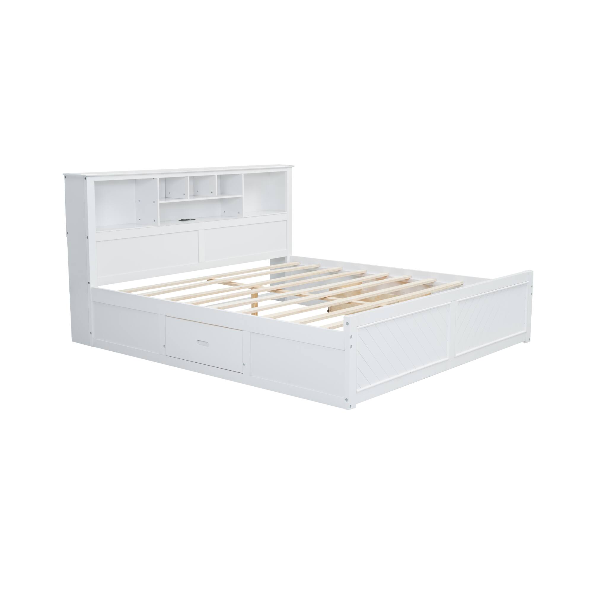 Alt View 8. Tiramisubest - King Size Wood Platform Bed with Multi-storage Headboard, USB and Drawers, White - White.