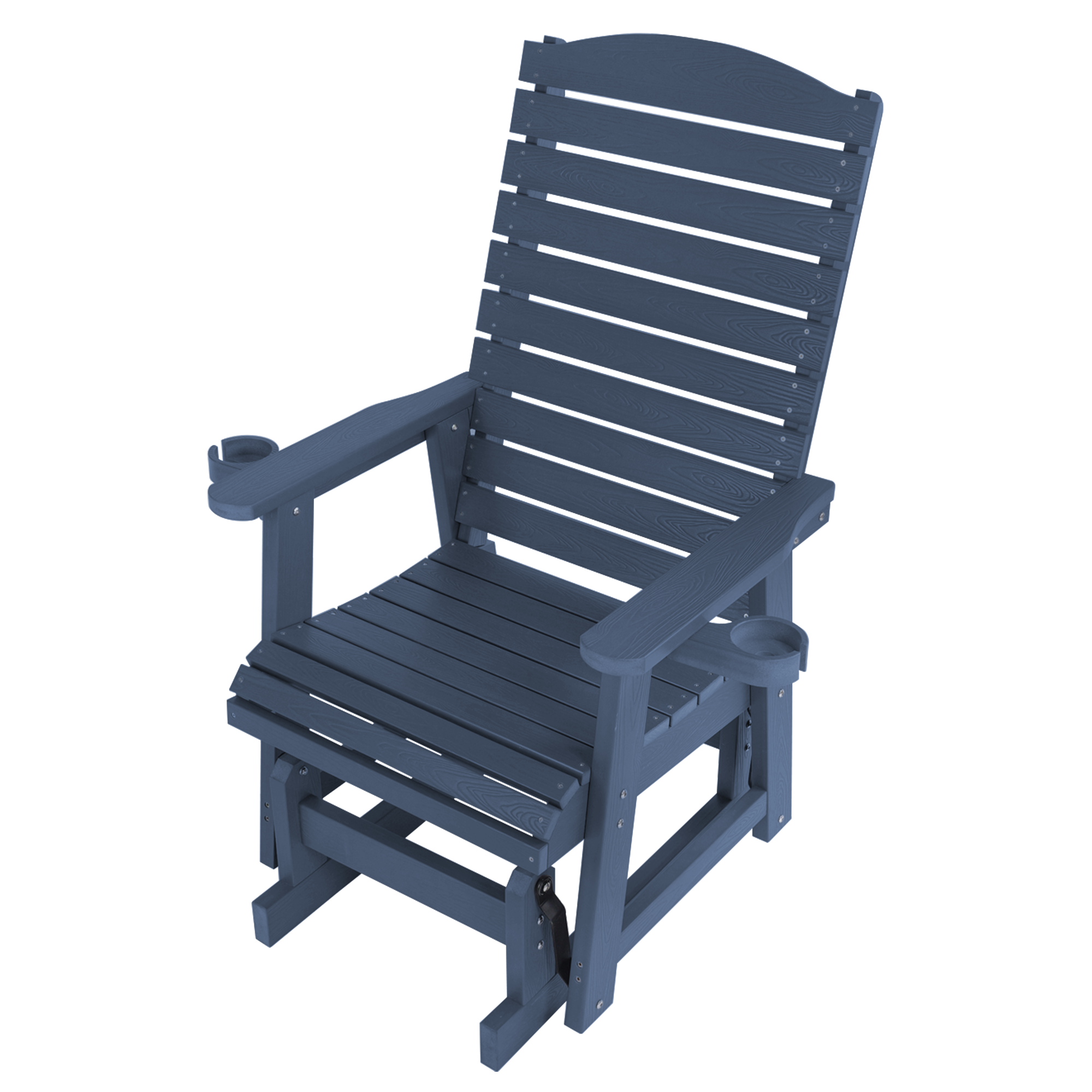 Alt View 6. Fortune Candy - Poly Lumber Patio Glider w/Cup Holders, High Backrest and Deep Contoured Seat, Heavy Duty 700lb, for Outdoor Porch - Navy Blue.